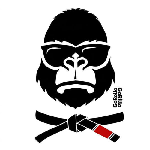 Bearded gorilla logo with a red and black belt on a white background